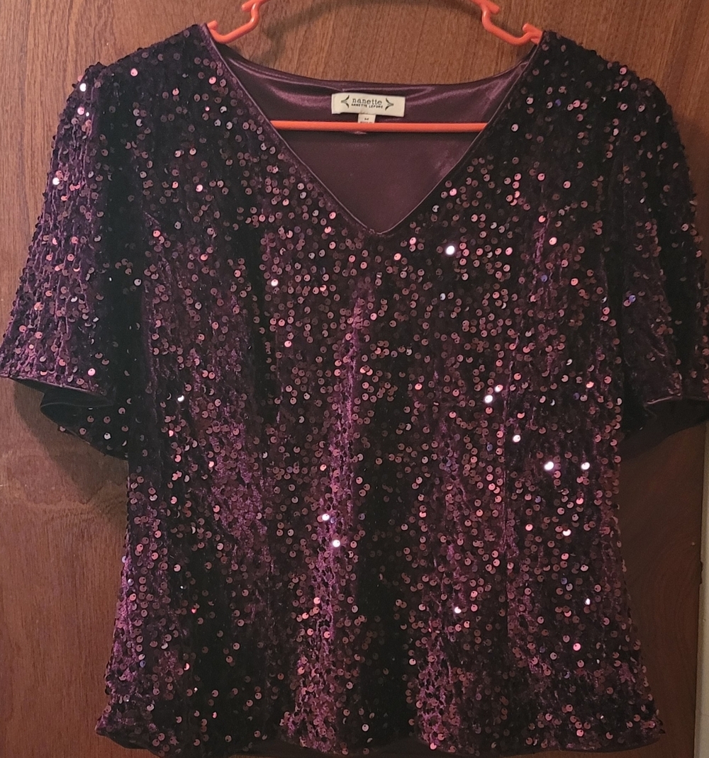 Nanette Nanette Lepore Deep Purple Sequin Blouse